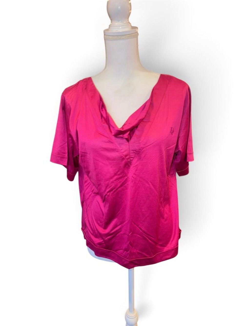 Christian Dior Womens Fuchsia Draped Neck Short-Sleeve Top Size M